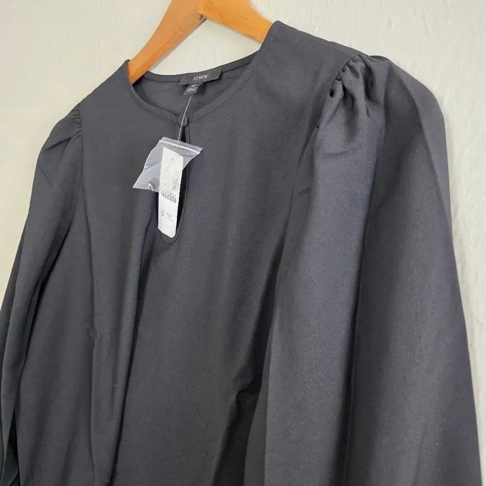 J. Crew Black Puff Sleeve Satin Back Crepe Blouse Top Size Small Petite SP NWT